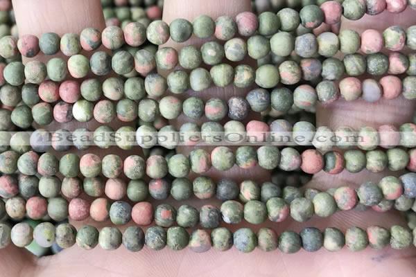 CUG190 15.5 inches 4mm round matte unakite beads wholesale