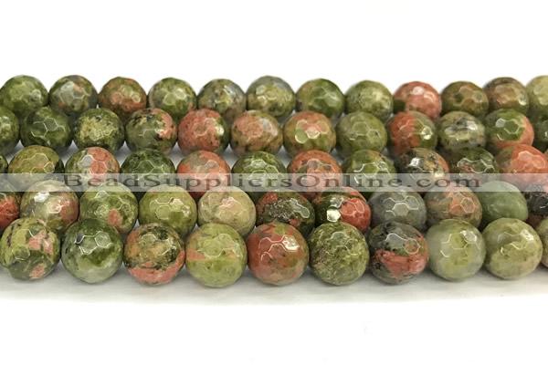 CUG198 15 inches 12mm faceted round unakite beads wholesale