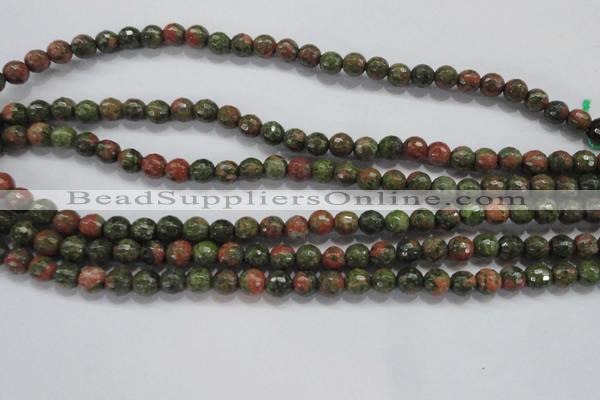 CUG301 15.5 inches 6mm faceted round unakite gemstone beads