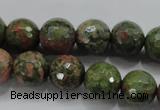 CUG302 15.5 inches 8mm faceted round unakite gemstone beads