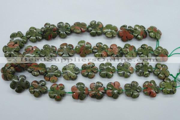 CUG74 15.5 inches 20mm carved flower unakite gemstone beads