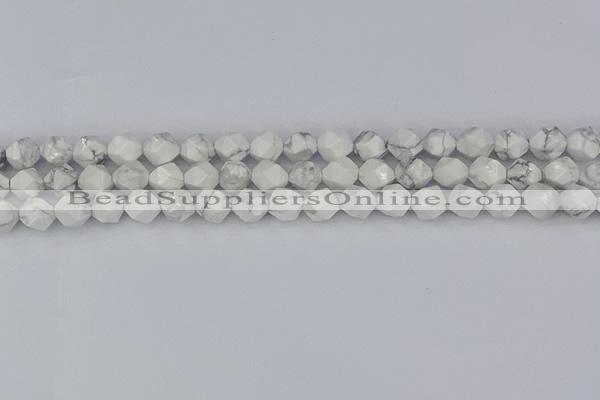 CWB239 15.5 inches 8mm faceted nuggets white howlite beads