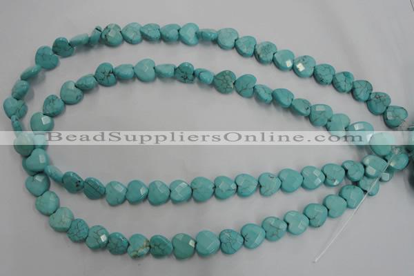 CWB491 15.5 inches 10*10mm faceted heart howlite turquoise beads