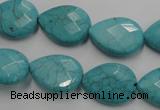 CWB504 15.5 inches 13*18mm faceted flat teardrop howlite turquoise beads