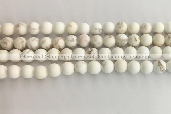 CWB813 15.5 inches 8mm round matte white howlite turquoise beads