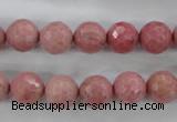 CWF03 15.5 inches 10mm faceted round pink wooden fossil jasper beads