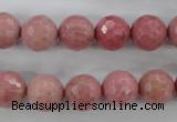 CWF04 15.5 inches 12mm faceted round pink wooden fossil jasper beads