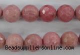 CWF05 15.5 inches 14mm faceted round pink wooden fossil jasper beads