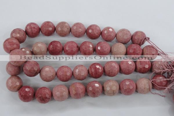 CWF07 15.5 inches 18mm faceted round pink wooden fossil jasper beads