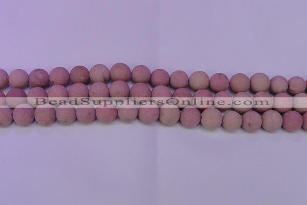 CWF23 15.5 inches 10mm round matte pink wooden fossil jasper beads