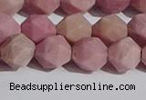 CWF32 10mm faceted nuggets matte pink wooden fossil jasper beads