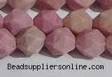 CWF33 12mm faceted nuggets matte pink wooden fossil jasper beads