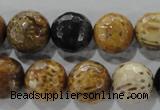 CWJ308 15.5 inches 15mm faceted round wood jasper gemstone beads