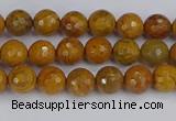 CWJ468 15.5 inches 4mm faceted round yellow petrified wood jasper beads