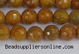 CWJ469 15.5 inches 6mm faceted round yellow petrified wood jasper beads