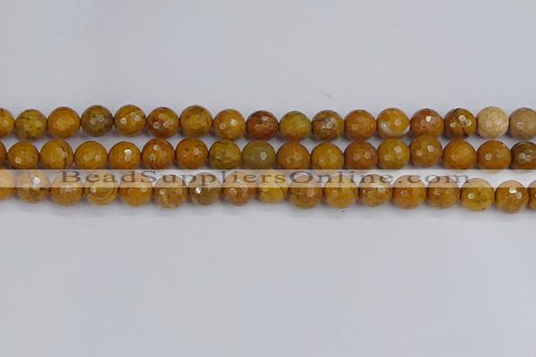 CWJ470 15.5 inches 8mm faceted round yellow petrified wood jasper beads