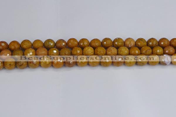 CWJ471 15.5 inches 10mm faceted round yellow petrified wood jasper beads