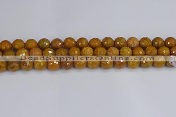 CWJ472 15.5 inches 12mm faceted round yellow petrified wood jasper beads