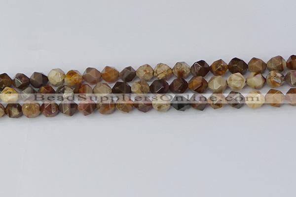 CWJ484 15.5 inches 8mm faceted nuggets wood jasper beads