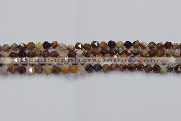 CWJ490 15.5 inches 6mm faceted nuggets wood jasper beads