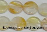 CYC06 15.5 inches 20mm flat round yellow crystal quartz beads