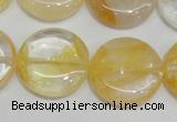 CYC07 15.5 inches 25mm flat round yellow crystal quartz beads