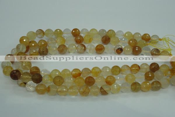 CYC115 15.5 inches 12mm faceted round yellow crystal quartz beads