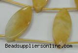 CYJ72 Top-drilled 15*35mm carved leaf yellow jade beads wholesale