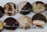 CZJ362 15.5 inches 16mm flat round zebra jasper beads wholesale