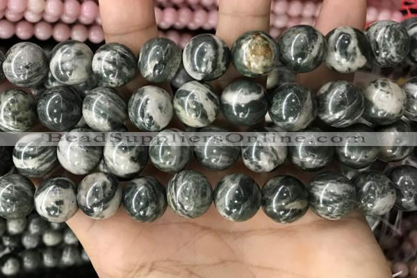 CZJ415 15.5 inches 14mm round green zebra jasper beads wholesale