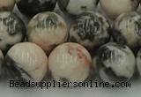 CZJ555 15.5 inches 14mm round pink zebra jasper beads wholesale