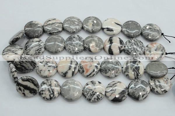 CZJ56 16 inches 25mm flat round zebra jasper gemstone beads wholesale