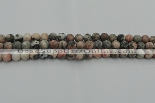 CZJ562 15.5 inches 8mm round matte pink zebra jasper beads