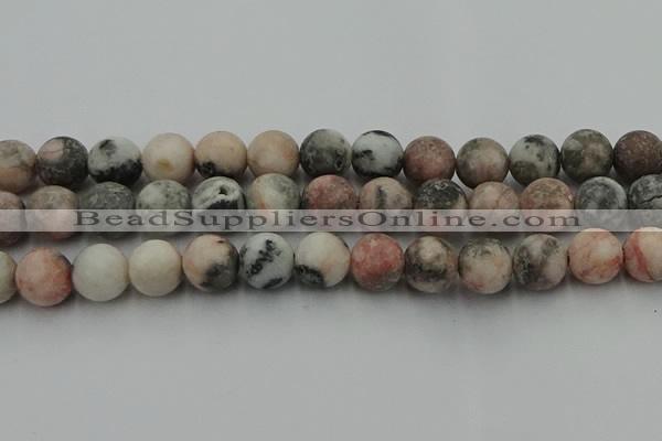 CZJ565 15.5 inches 14mm round matte pink zebra jasper beads