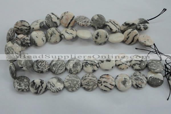 CZJ62 15.5 inches 20mm flat round zebra jasper gemstone beads