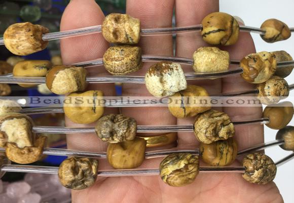 FGBS106 15 inches 10mm carved skull picture jasper beads wholesale