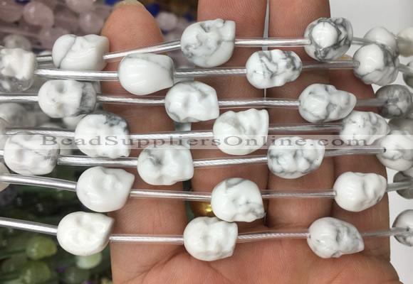 FGBS114 15 inches 10mm carved skull white howlite beads wholesale