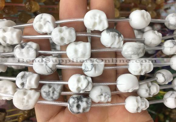 FGBS135 15 inches 12mm carved skull white howlite beads wholesale