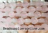 FGBS139 15 inches 14mm carved rose flower rose quartz beads