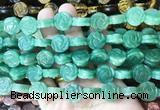 FGBS144 15 inches 14mm carved rose flower green aventurine beads