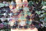 FGBS172 15 inches 15mm carved five petal flower rainbow fluorite beads wholesale