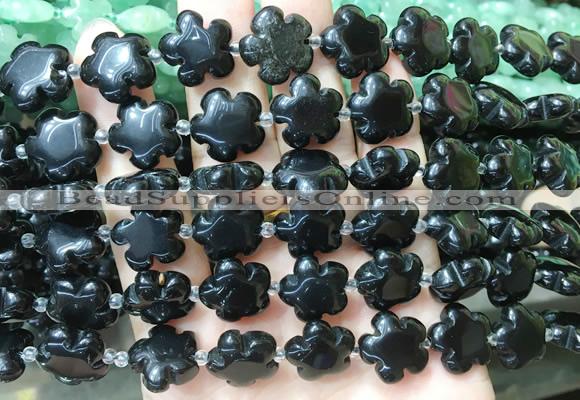 FGBS180 15 inches 15mm carved five petal flower black obsidian beads wholesale