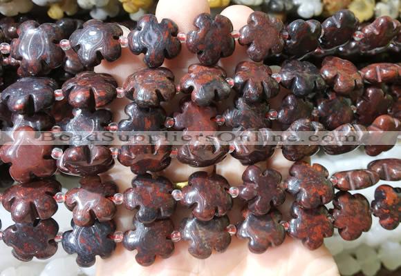 FGBS181 15 inches 15mm carved five petal flower brecciated jasper beads wholesale