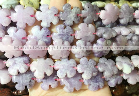 FGBS205 15 inches 20mm carved 5 petal flower lepidolite beads wholesale