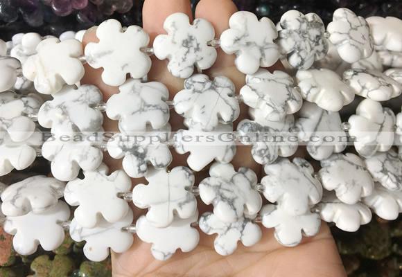 FGBS213 15 inches 20mm carved 5 petal flower white howlite beads wholesale