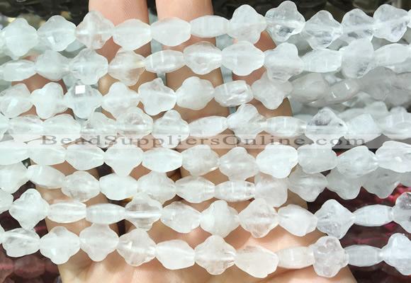 FGBS218 15 inches 10mm faceted four leaf clover white crystal beads wholesale