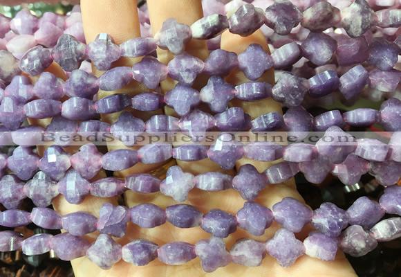 FGBS234 15 inches 10mm faceted four leaf clover lepidolite beads wholesale