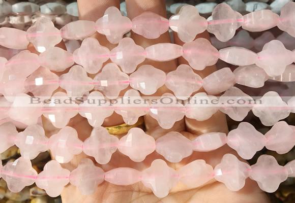 FGBS239 15 inches 13mm faceted 4 leaf clover rose quartz beads wholesale