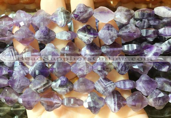 FGBS240 15 inches 13mm faceted 4 leaf clover amethyst beads wholesale