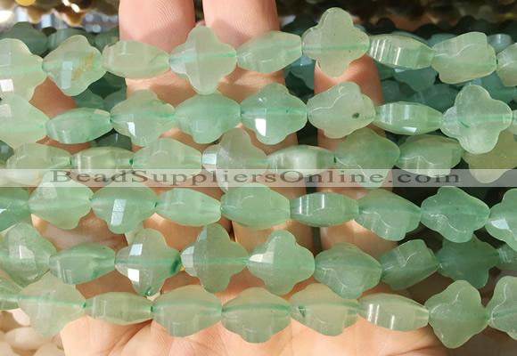 FGBS241 15 inches 13mm faceted 4 leaf clover green aventurine beads wholesale